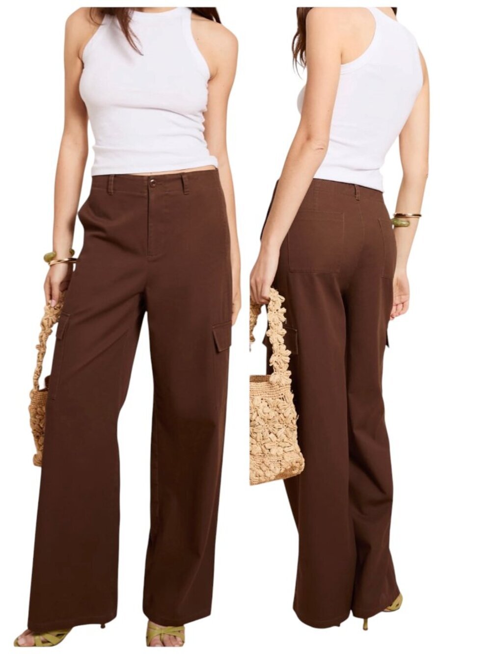 Caara Clem Brown Cotton Cargo Wide Leg Pants NWT Size 6